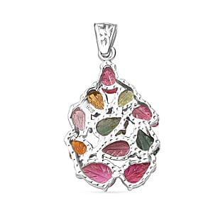 Multi-Tourmaline Fancy 5.50 ctw Pendant in Rhodium Over Sterling Silver