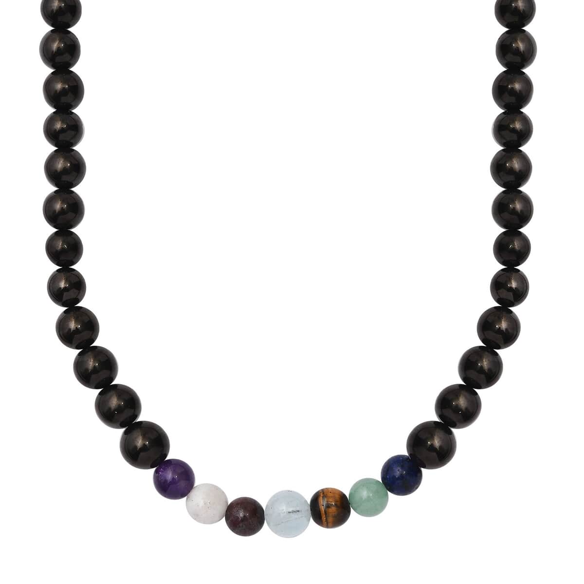 JCK Deal Elite Shungite with Multi Gemstone 7 Chakra Beaded Necklace 20 Inches in Rhodium Over Sterling Silver 156.50 ctw image number 0