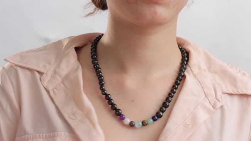 JCK Deal Elite Shungite with Multi Gemstone 7 Chakra Beaded Necklace 20 Inches in Rhodium Over Sterling Silver 156.50 ctw
