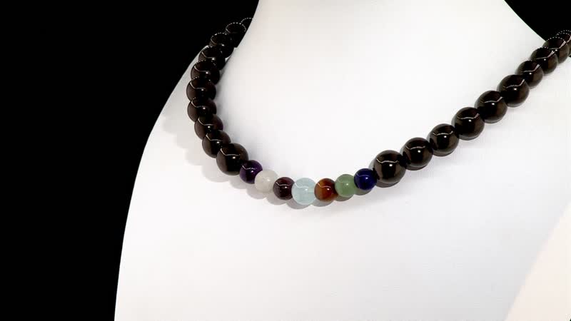 JCK Deal Elite Shungite with Multi Gemstone 7 Chakra Beaded Necklace 20 Inches in Rhodium Over Sterling Silver 156.50 ctw