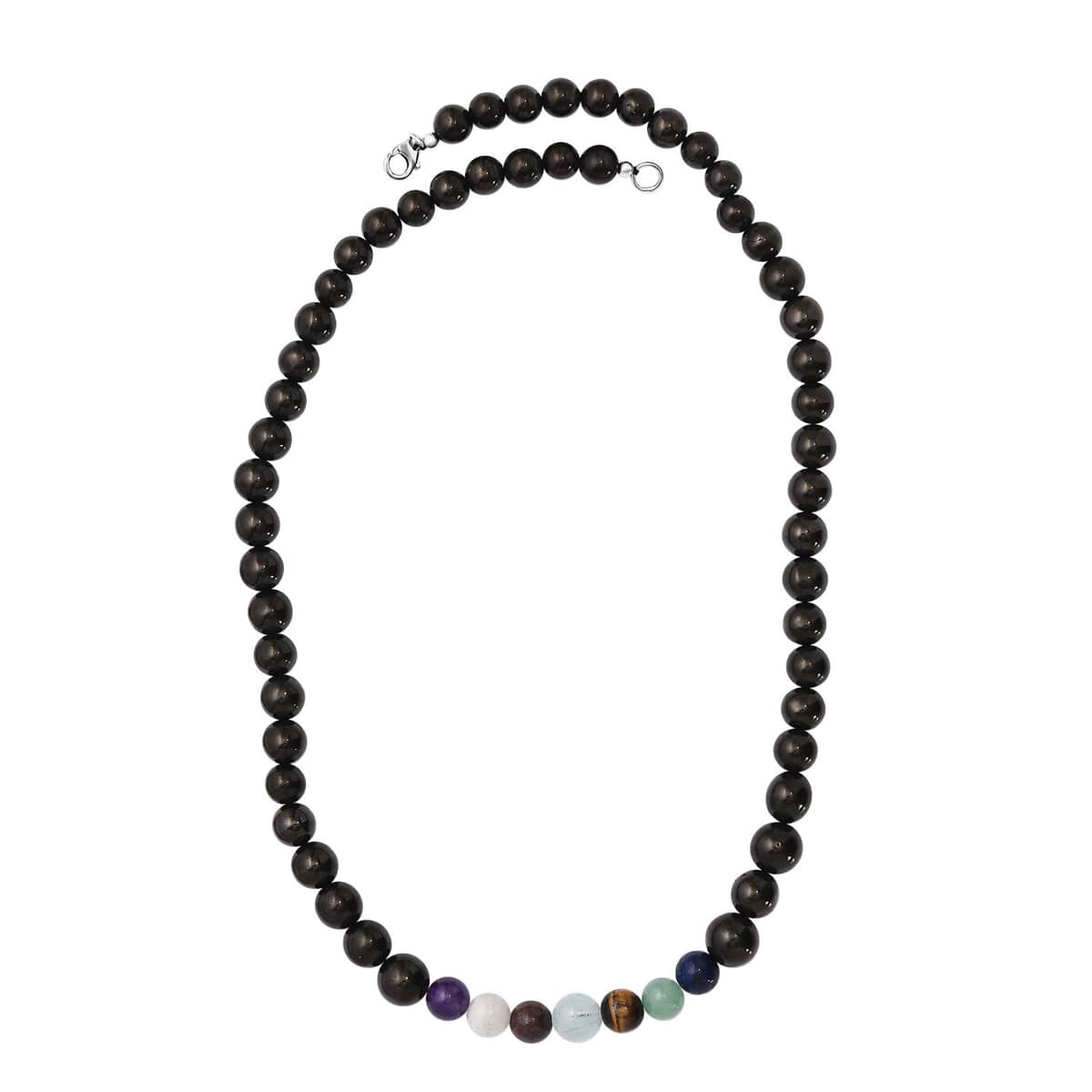 JCK Deal Elite Shungite with Multi Gemstone 7 Chakra Beaded Necklace 20 Inches in Rhodium Over Sterling Silver 156.50 ctw image number 3