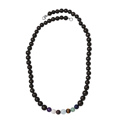 JCK Deal Elite Shungite with Multi Gemstone 7 Chakra Beaded Necklace 20 Inches in Rhodium Over Sterling Silver 156.50 ctw