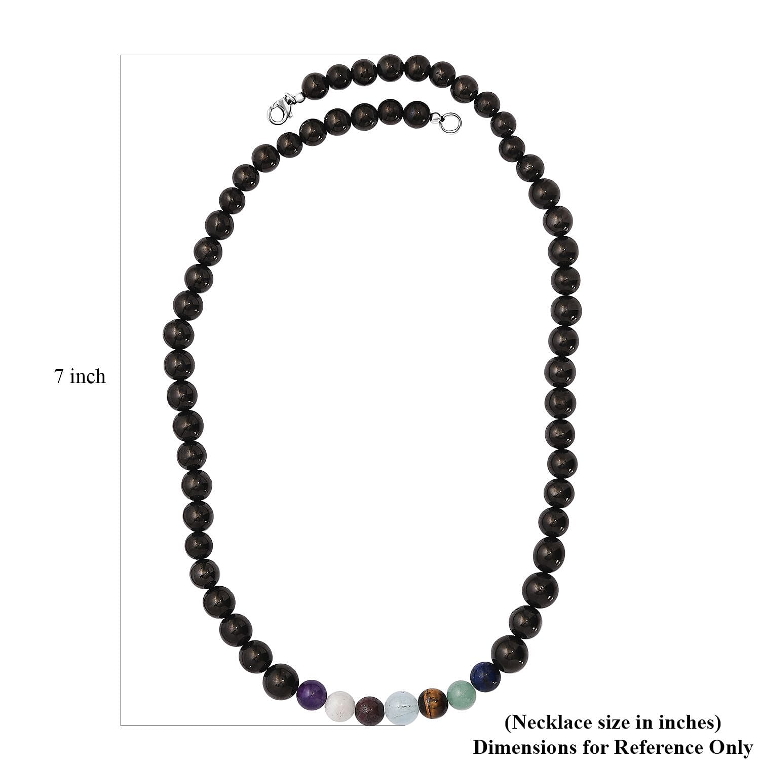 JCK Deal Elite Shungite with Multi Gemstone 7 Chakra Beaded Necklace 20 Inches in Rhodium Over Sterling Silver 156.50 ctw
