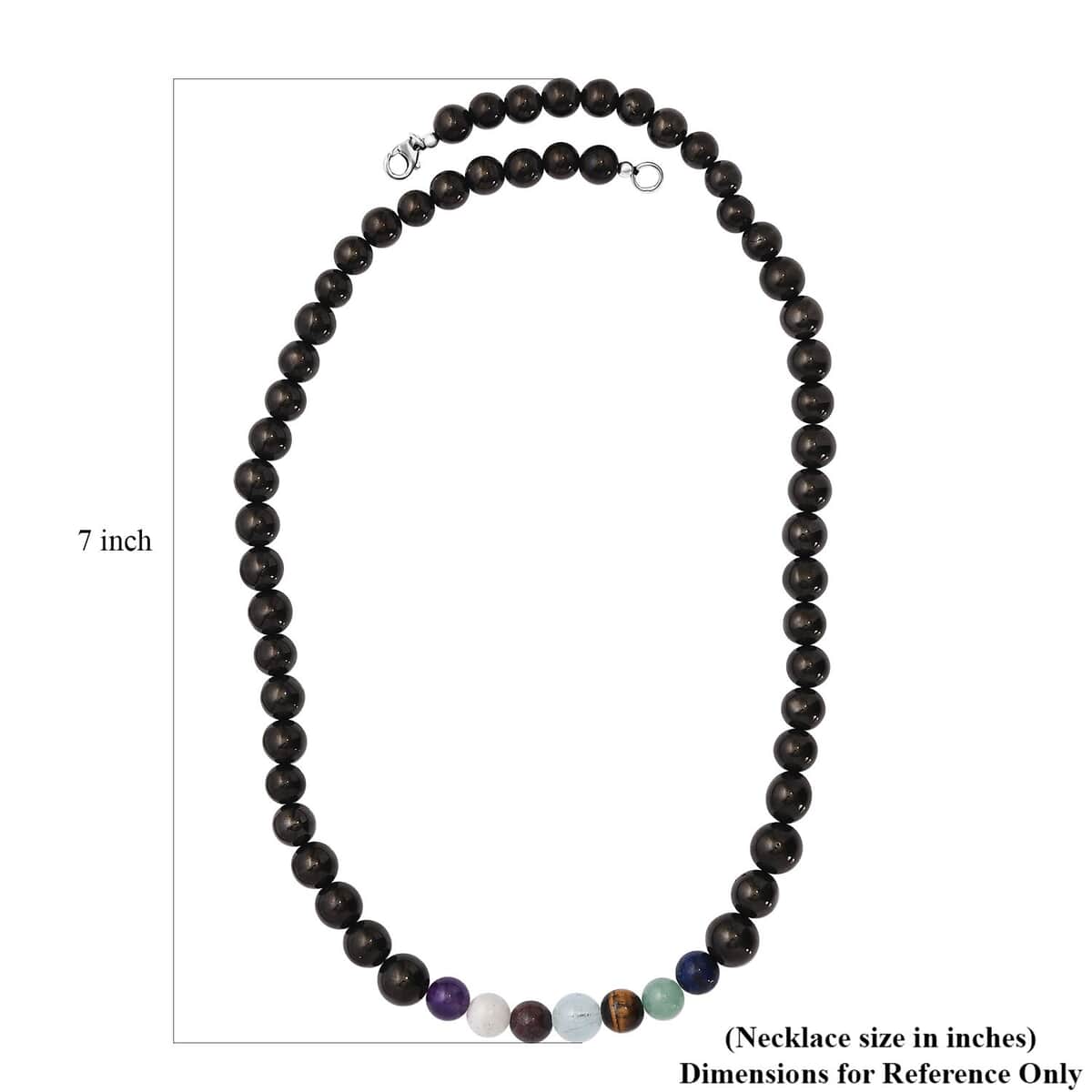 JCK Deal Elite Shungite with Multi Gemstone 7 Chakra Beaded Necklace 20 Inches in Rhodium Over Sterling Silver 156.50 ctw image number 5