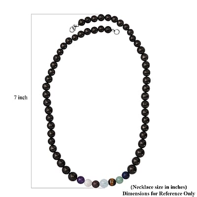 JCK Deal Elite Shungite with Multi Gemstone 7 Chakra Beaded Necklace 20 Inches in Rhodium Over Sterling Silver 156.50 ctw
