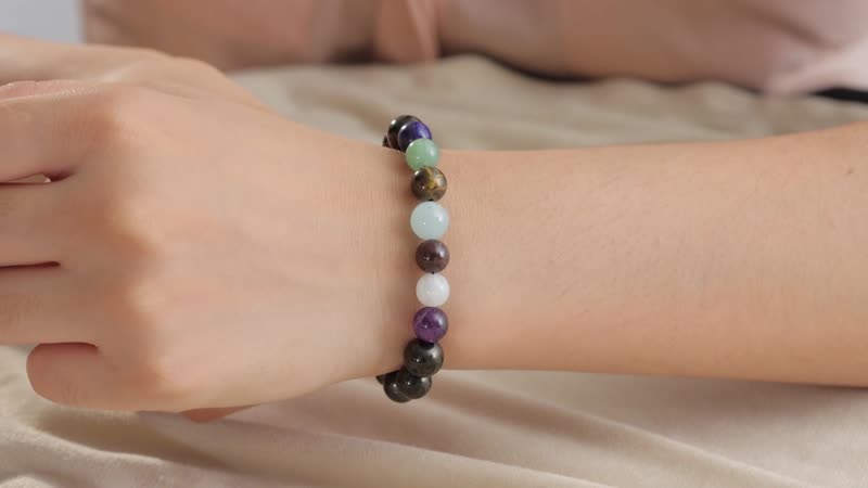 JCK Deal Elite Shungite with Multi Gemstone 7 Chakra Beaded Stretch Bracelet in Rhodium Over Sterling Silver 61.50 ctw