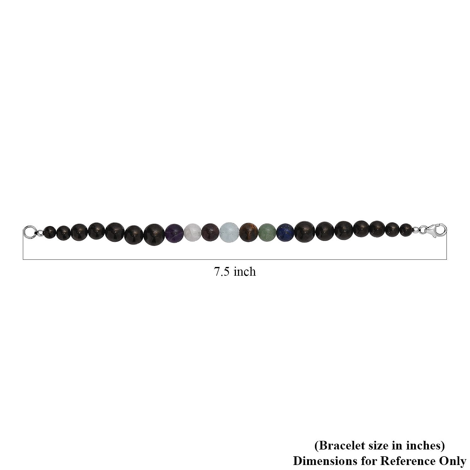 JCK Deal Elite Shungite with Multi Gemstone 7 Chakra Beaded Stretch Bracelet in Rhodium Over Sterling Silver 61.50 ctw