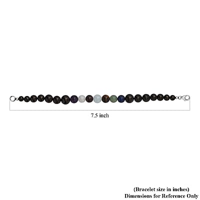 JCK Deal Elite Shungite with Multi Gemstone 7 Chakra Beaded Stretch Bracelet in Rhodium Over Sterling Silver 61.50 ctw