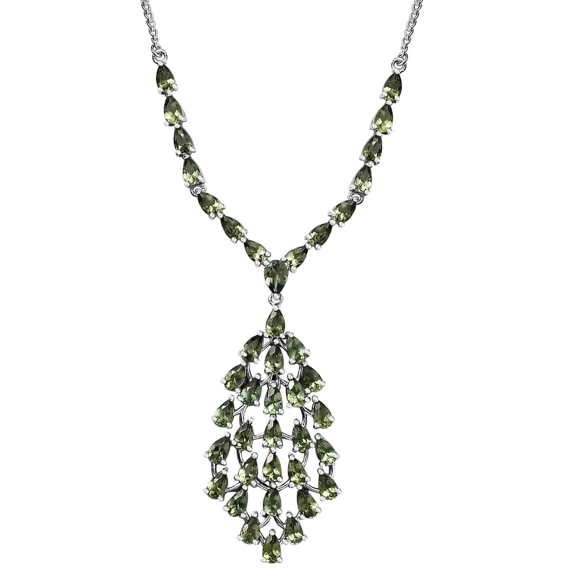 Andranomaro Green Apatite Waterfall Necklace 18-20 Inches in Rhodium Over Sterling Silver 10.40 ctw image number 0