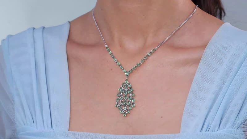 D'Joy Andranomaro Green Apatite Waterfall Necklace 18-20 Inches in Rhodium Over Sterling Silver 10.40 ctw