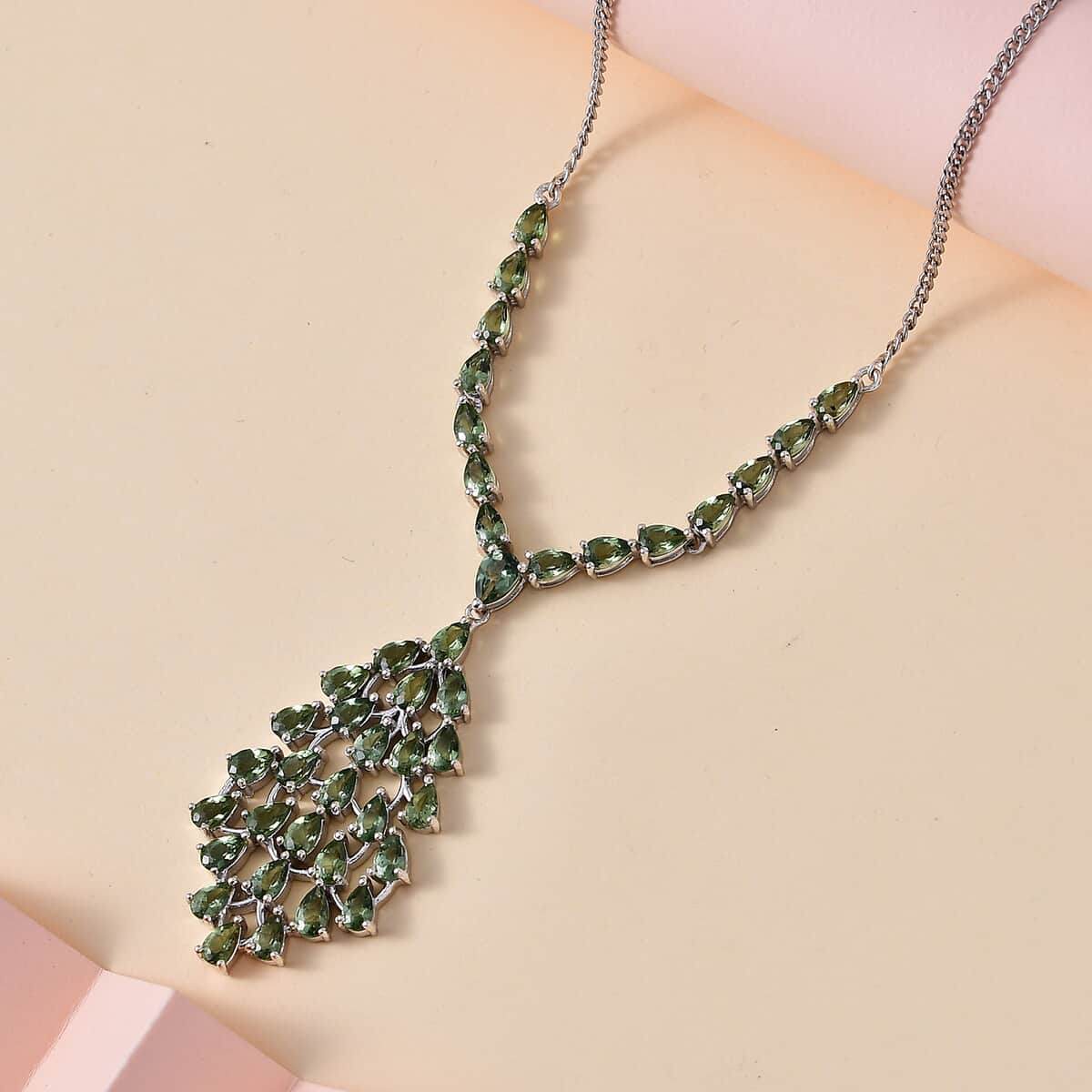 Andranomaro Green Apatite Waterfall Necklace 18-20 Inches in Rhodium Over Sterling Silver 10.40 ctw image number 1