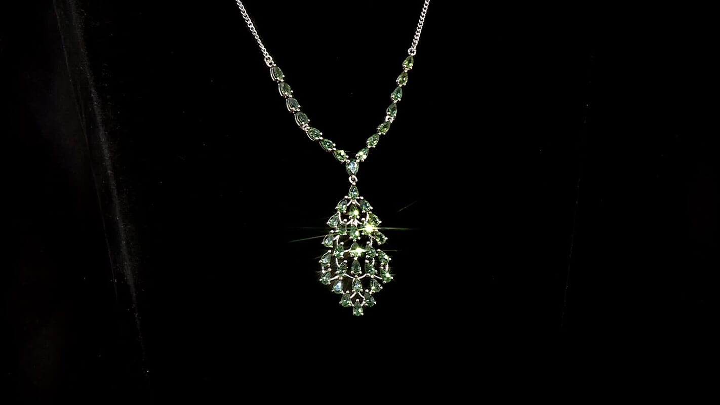 D'Joy Andranomaro Green Apatite Waterfall Necklace 18-20 Inches in Rhodium Over Sterling Silver 10.40 ctw