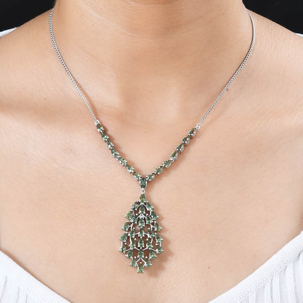 Andranomaro Green Apatite Waterfall Necklace 18-20 Inches in Rhodium Over Sterling Silver 10.40 ctw image number 2