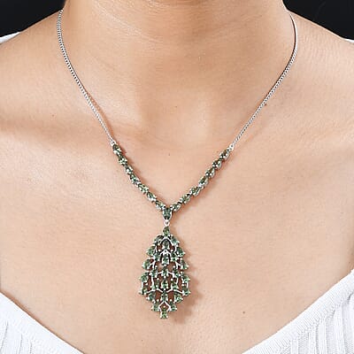 D'Joy Andranomaro Green Apatite Waterfall Necklace 18-20 Inches in Rhodium Over Sterling Silver 10.40 ctw
