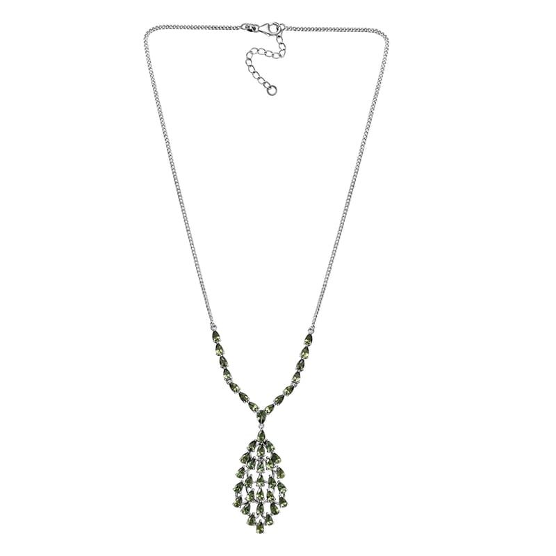 D'Joy Andranomaro Green Apatite Waterfall Necklace 18-20 Inches in Rhodium Over Sterling Silver 10.40 ctw