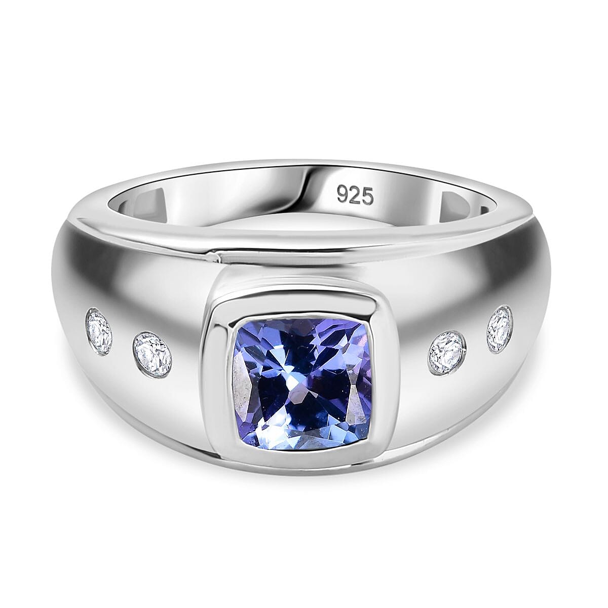 Tanzanite and Moissanite 1.82 ctw Ring in Rhodium Over Sterling Silver (Size 6.5)