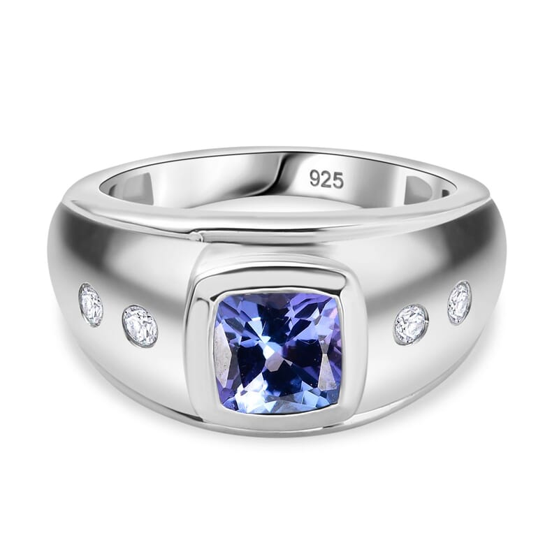 Tanzanite and Moissanite 1.82 ctw Ring in Rhodium Over Sterling Silver (Size 6.5)
