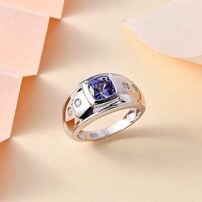 Tanzanite and Moissanite 1.82 ctw Ring in Rhodium Over Sterling Silver (Size 6.5)