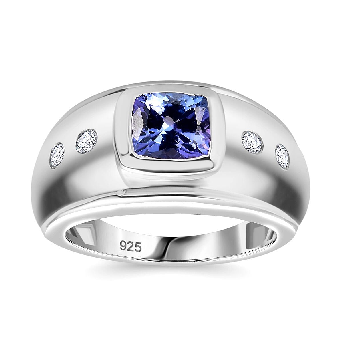 Tanzanite and Moissanite 1.82 ctw Ring in Rhodium Over Sterling Silver (Size 6.5)