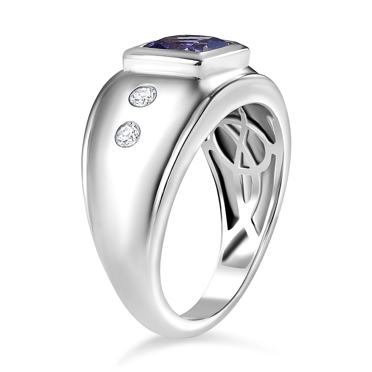 Tanzanite and Moissanite 1.82 ctw Ring in Rhodium Over Sterling Silver (Size 6.5)