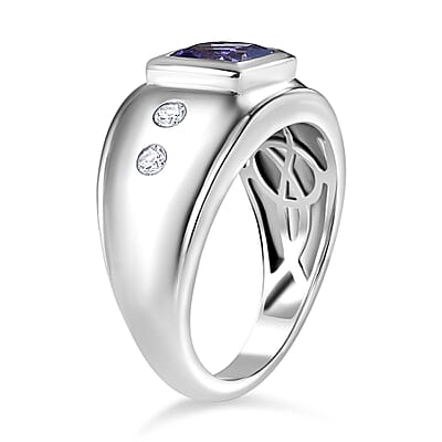 Tanzanite and Moissanite 1.82 ctw Ring in Rhodium Over Sterling Silver (Size 6.5)
