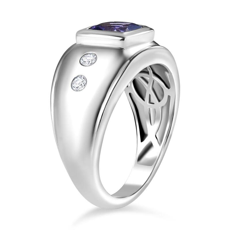 Tanzanite and Moissanite 1.82 ctw Ring in Rhodium Over Sterling Silver (Size 6.5)