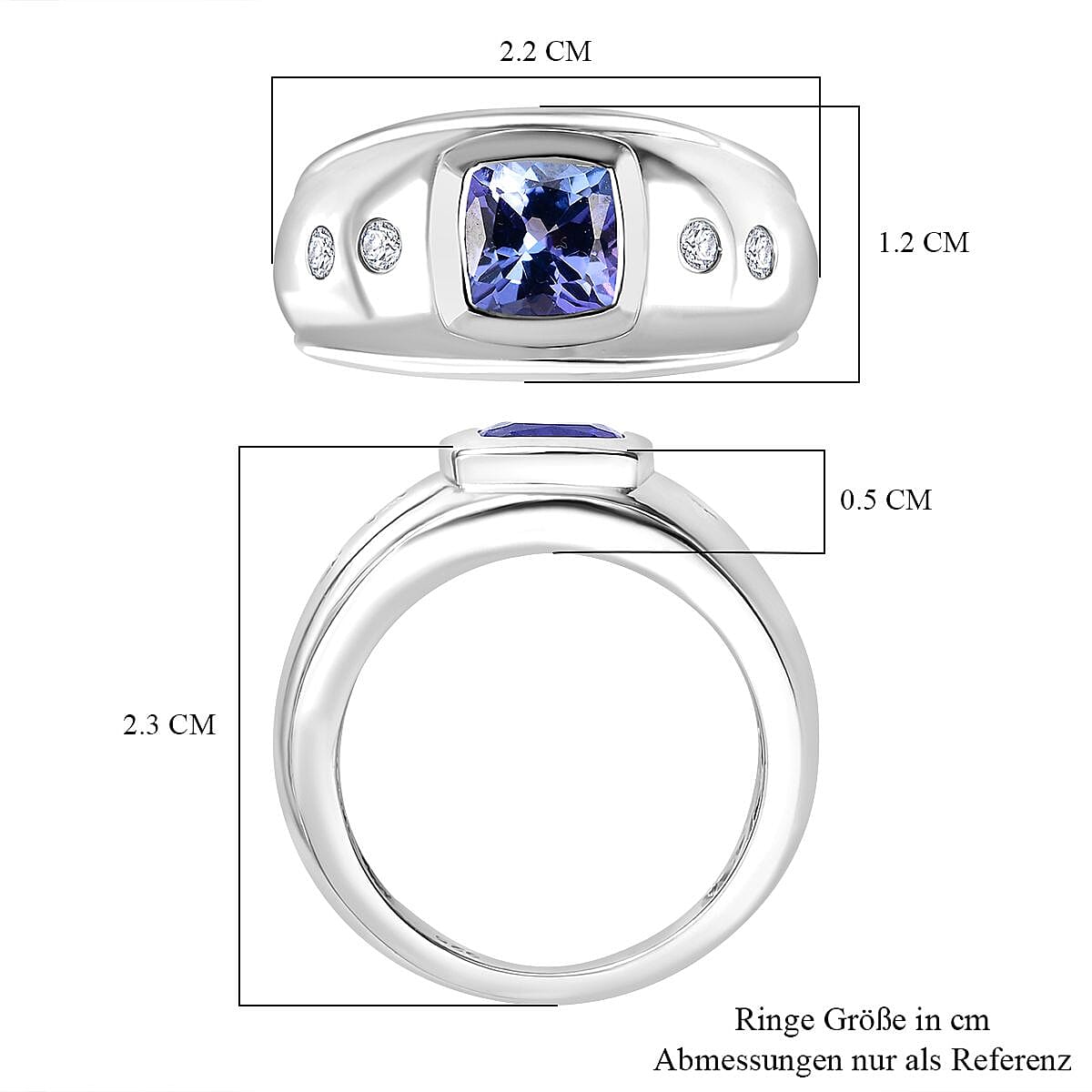 Tanzanite and Moissanite 1.82 ctw Ring in Rhodium Over Sterling Silver (Size 6.5)