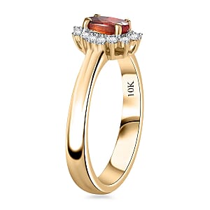 Luxoro AAA Sanguine Sapphire and I2 Diamond 0.75 ctw Art Deco Ring in 10K Yellow Gold (Size 6.0)
