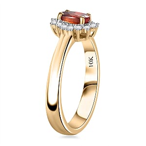 Luxoro AAA Sanguine Sapphire and I2 Diamond 0.75 ctw Art Deco Ring in 10K Yellow Gold (Size 7.0)