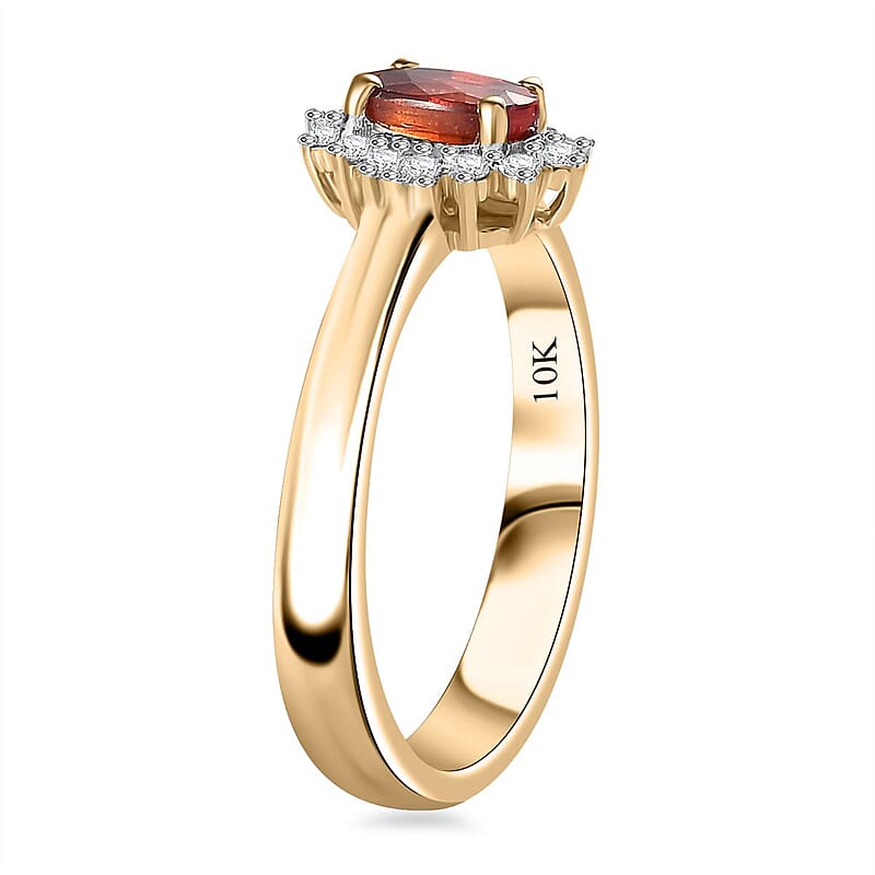 Luxoro AAA Sanguine Sapphire and I2 Diamond 0.75 ctw Art Deco Ring in 10K Yellow Gold (Size 7.0)