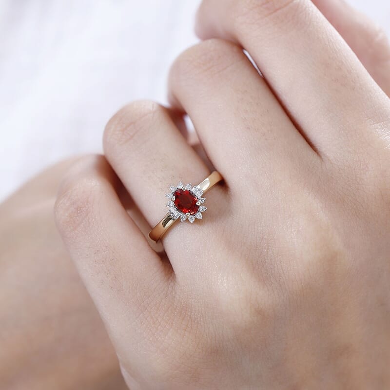 Luxoro AAA Sanguine Sapphire and I2 Diamond 0.75 ctw Art Deco Ring in 10K Yellow Gold (Size 8.0)