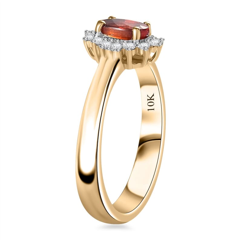 Luxoro AAA Sanguine Sapphire and I2 Diamond 0.75 ctw Art Deco Ring in 10K Yellow Gold (Size 8.0)