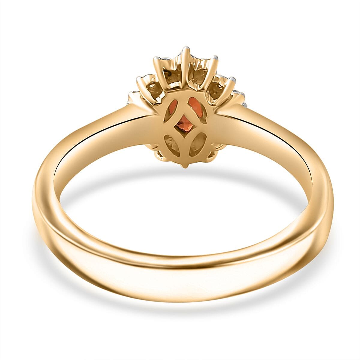 Luxoro AAA Sanguine Sapphire and I2 Diamond 0.75 ctw Art Deco Ring in 10K Yellow Gold (Size 8.0)