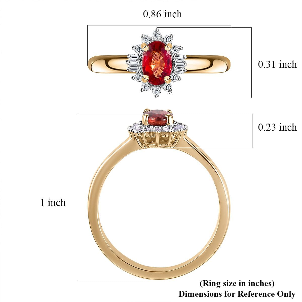 Luxoro AAA Sanguine Sapphire and I2 Diamond 0.75 ctw Art Deco Ring in 10K Yellow Gold (Size 8.0)