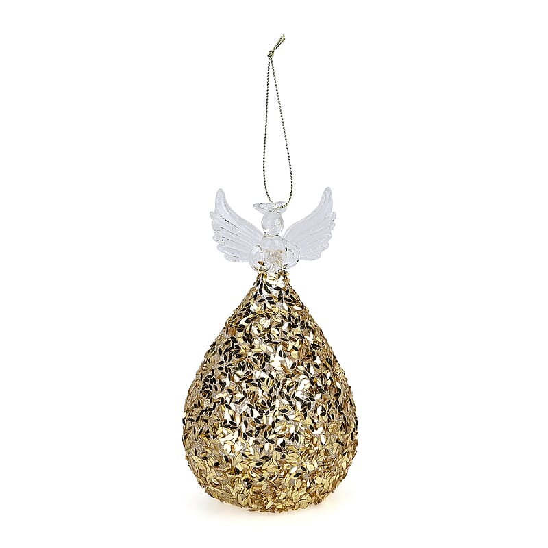 Ornamental Glass Angel with Gold Glitter on Balloon Skirt