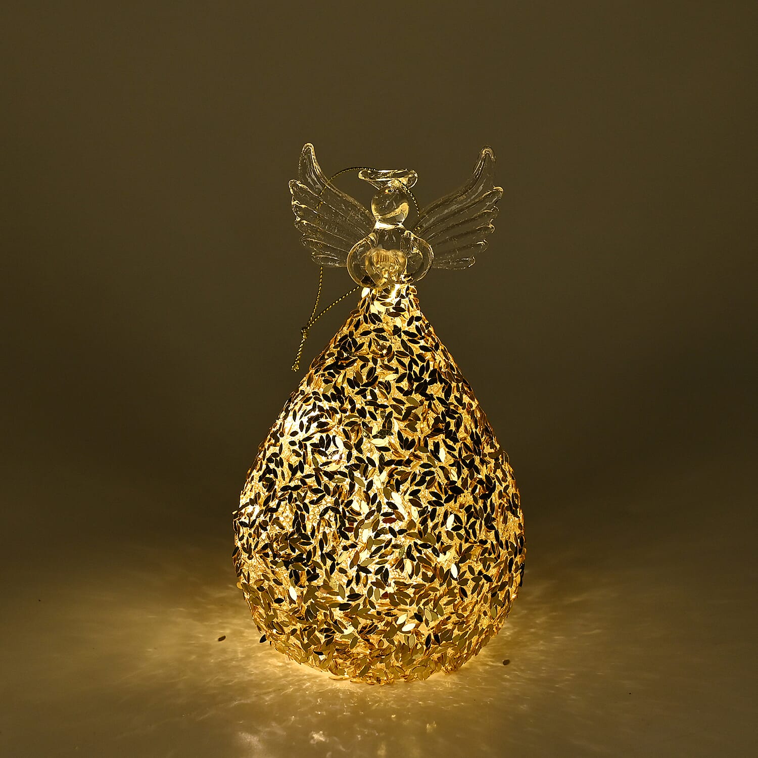 Ornamental Glass Angel with Gold Glitter on Balloon Skirt