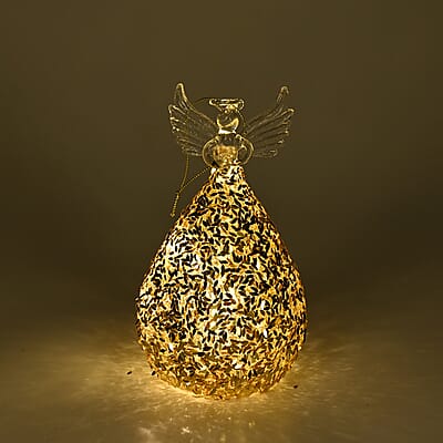 Ornamental Glass Angel with Gold Glitter on Balloon Skirt