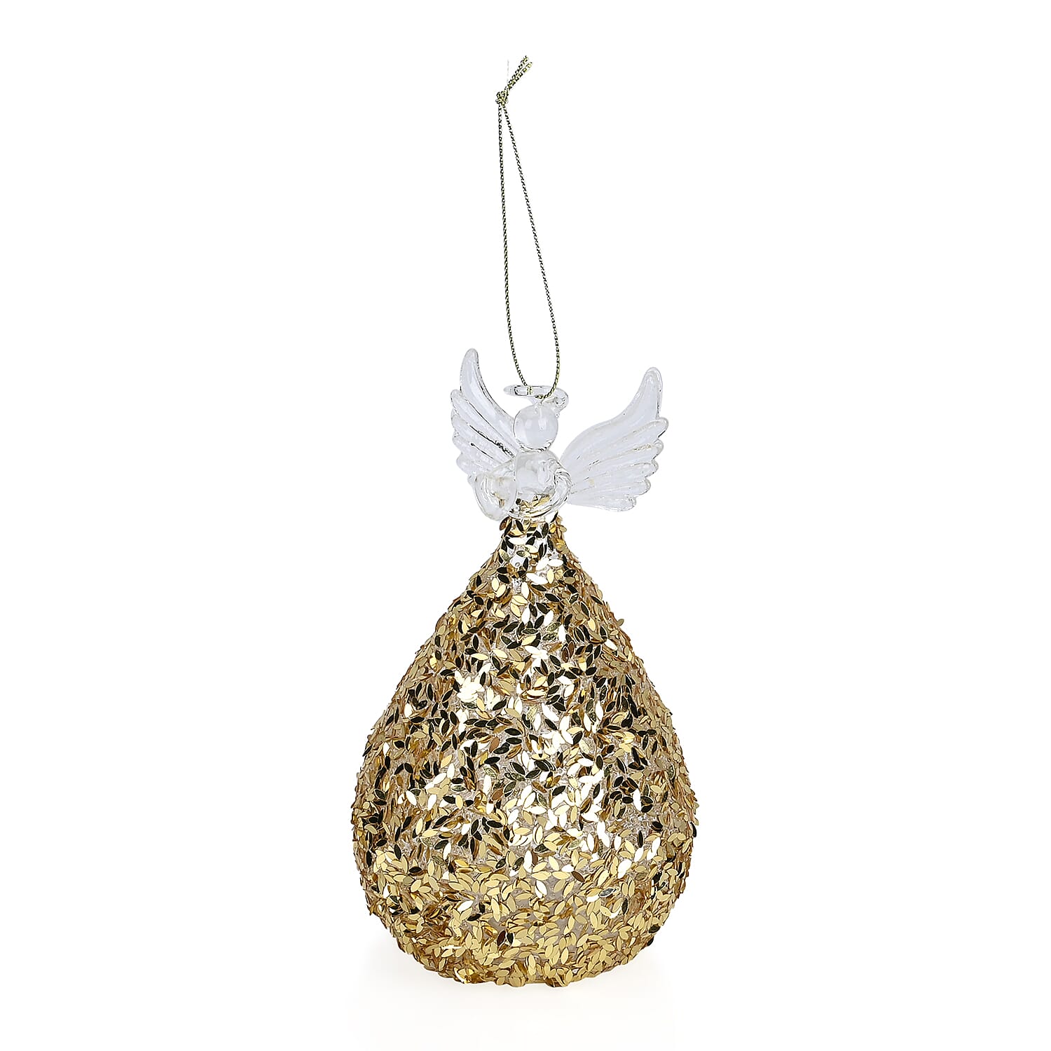 Ornamental Glass Angel with Gold Glitter on Balloon Skirt