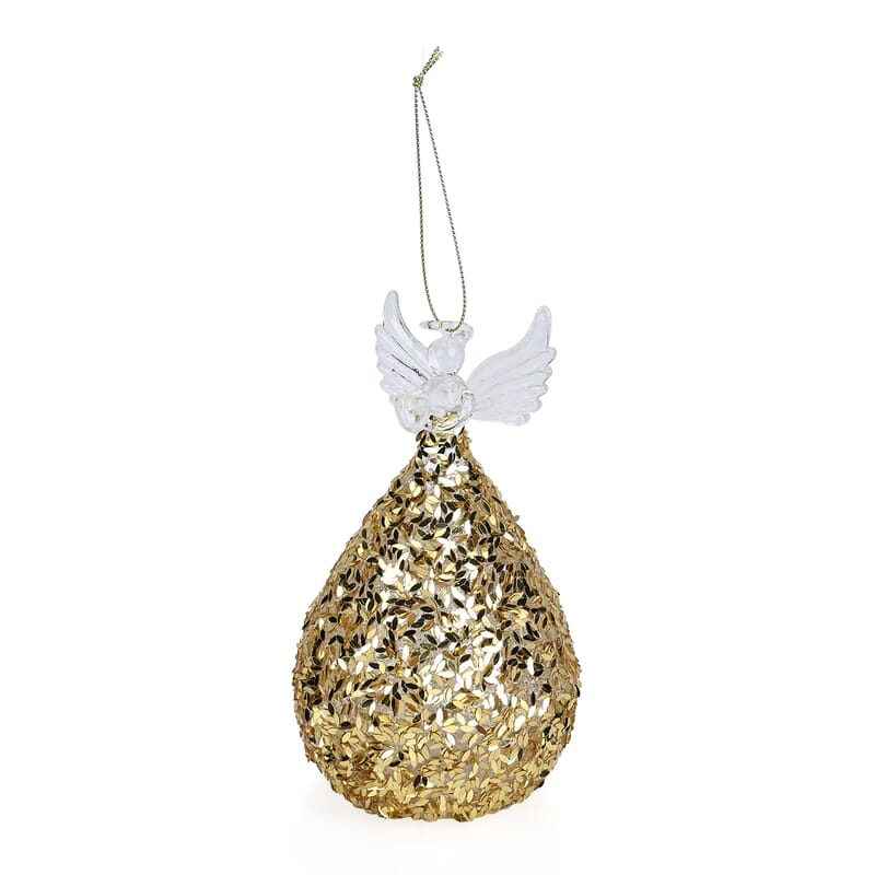Ornamental Glass Angel with Gold Glitter on Balloon Skirt