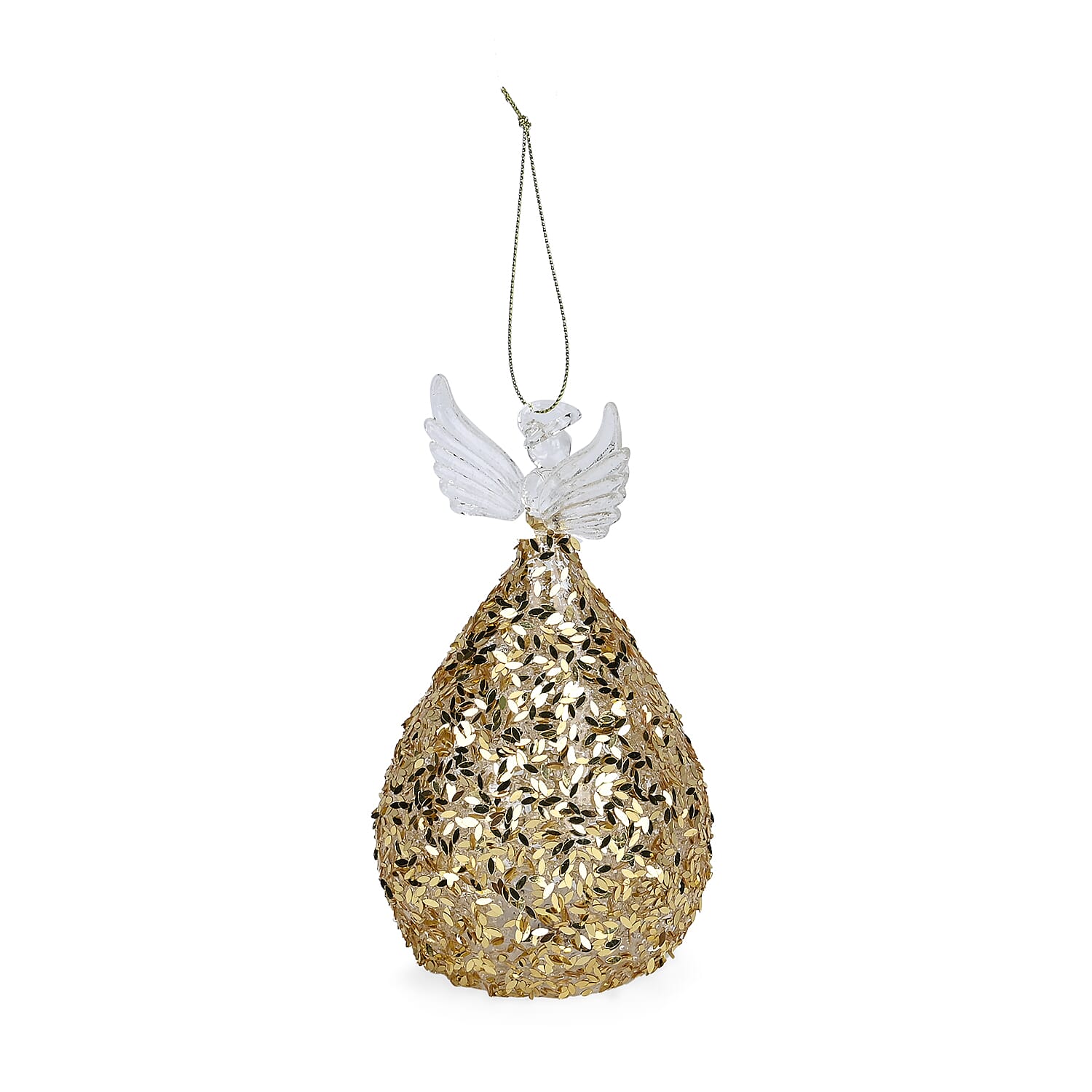 Ornamental Glass Angel with Gold Glitter on Balloon Skirt