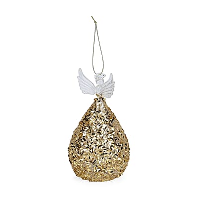 Ornamental Glass Angel with Gold Glitter on Balloon Skirt