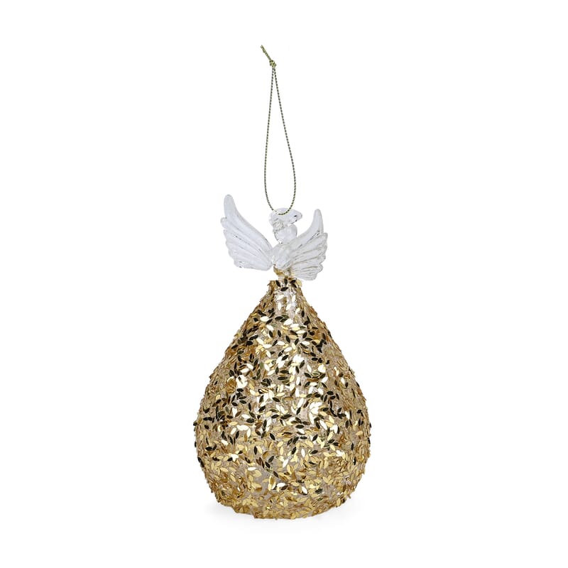 Ornamental Glass Angel with Gold Glitter on Balloon Skirt