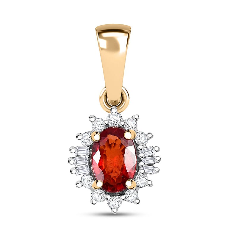 Luxoro 10K Yellow Gold AAA Sanguine Sapphire and G-H I2 Diamond Art Deco Pendant without Chain 0.65 ctw