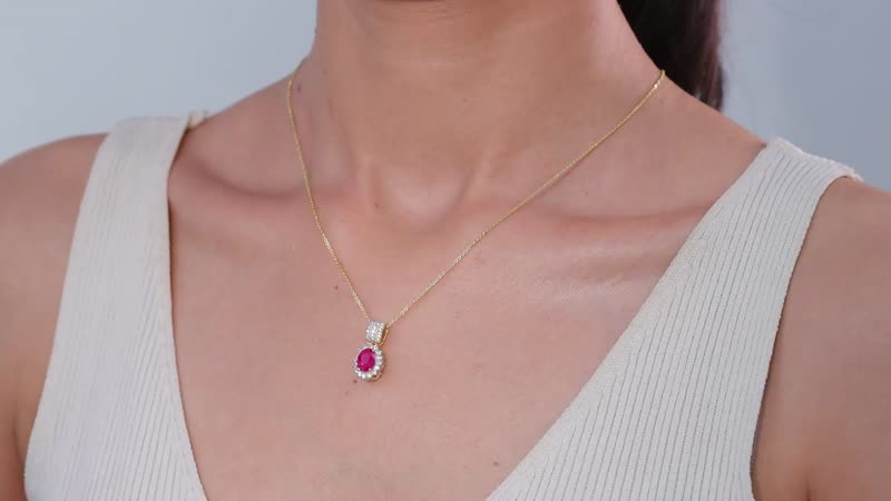Luxoro 10K Yellow Gold AAA Sanguine Sapphire and G-H I2 Diamond Art Deco Pendant without Chain 0.65 ctw