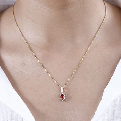 Luxoro 10K Yellow Gold AAA Sanguine Sapphire and G-H I2 Diamond Art Deco Pendant without Chain 0.65 ctw