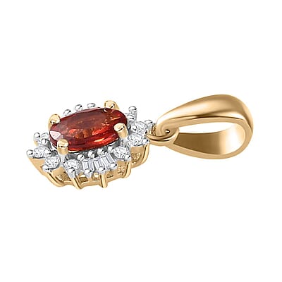 Luxoro 10K Yellow Gold AAA Sanguine Sapphire and G-H I2 Diamond Art Deco Pendant without Chain 0.65 ctw