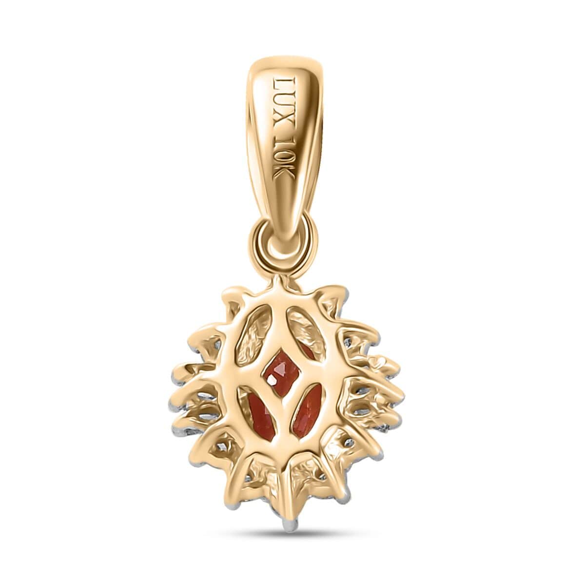 Luxoro 10K Yellow Gold AAA Sanguine Sapphire and I2 Diamond Art Deco Pendant 0.65 ctw image number 4