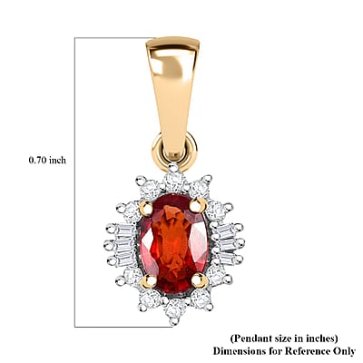 Luxoro 10K Yellow Gold AAA Sanguine Sapphire and G-H I2 Diamond Art Deco Pendant without Chain 0.65 ctw