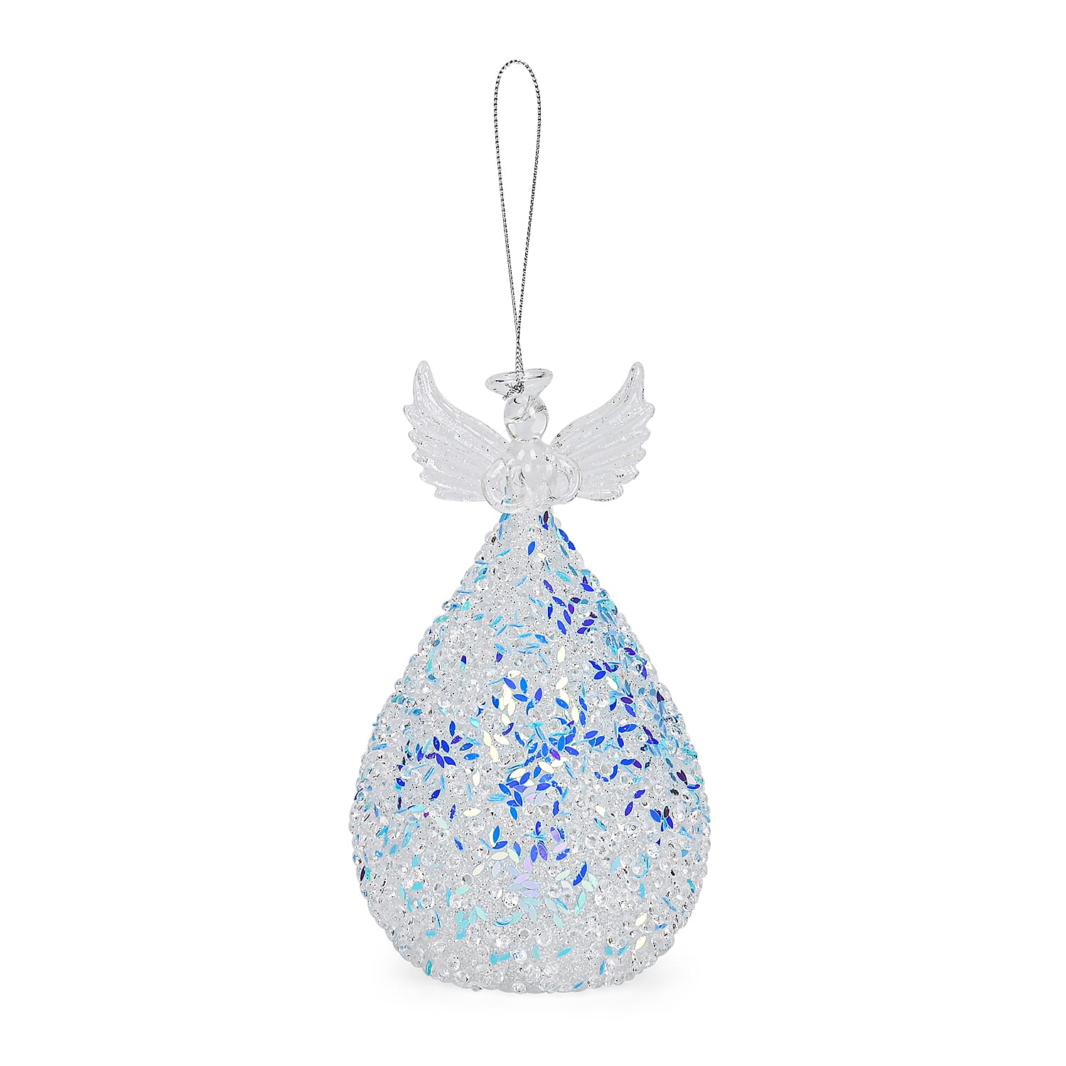Ornamental Glass Angel with Gold Glitter on Balloon Skirt (3.1"x3.1"x6.6")
