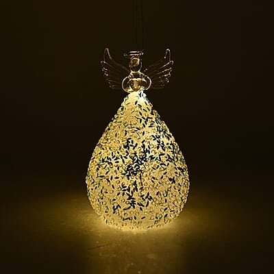 Ornamental Glass Angel with White Glitter on Balloon Skirt